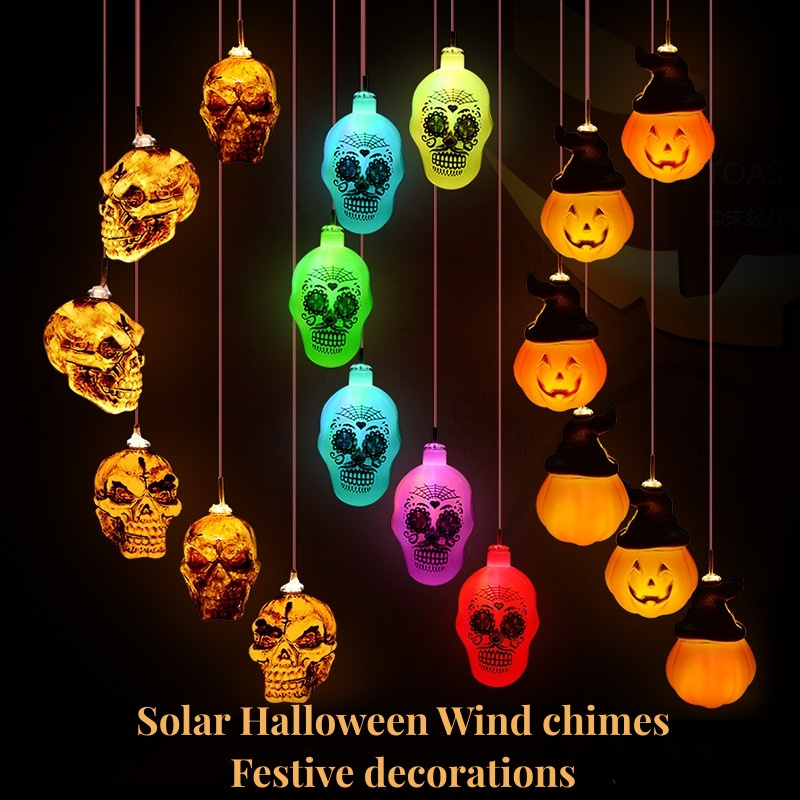 Stock Decoration Halloween 6 LED Solar Power String Lighting Halloween Decorations Outdoor Holiday Pumpkin Bat Skull Lights