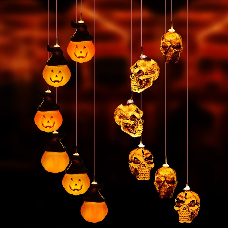 Stock Decoration Halloween 6 LED Solar Power String Lighting Halloween Decorations Outdoor Holiday Pumpkin Bat Skull Lights