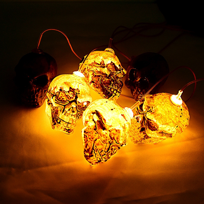 Stock Decoration Halloween 6 LED Solar Power String Lighting Halloween Decorations Outdoor Holiday Pumpkin Bat Skull Lights