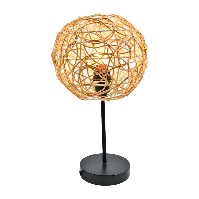 Ball round  rattan handmade table lamp ceiling modern table lamp shade led bedroom home decor night light lighting fixtures