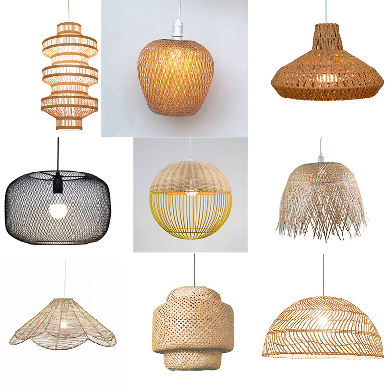 Decorative Bamboo lamp shade Pendant Lamp for cafe restaurant Lantern Woven Bamboo light Restaurant solar indoor pendant lights