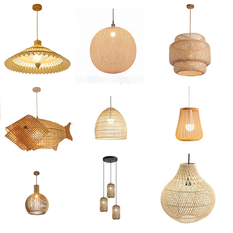 Decorative Bamboo lamp shade Pendant Lamp for cafe restaurant Lantern Woven Bamboo light Restaurant solar indoor pendant lights