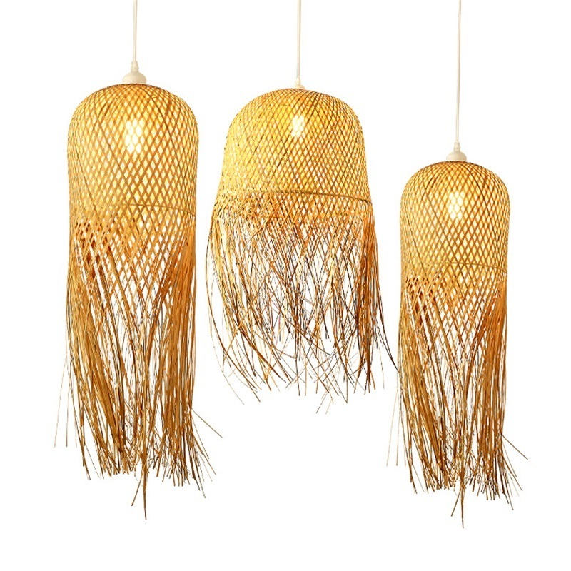 Natural Bamboo Chandelier Rustic Woven Chandelier Rattan Ceiling Light Fixtures Creative Chandelier Handicraft lamp