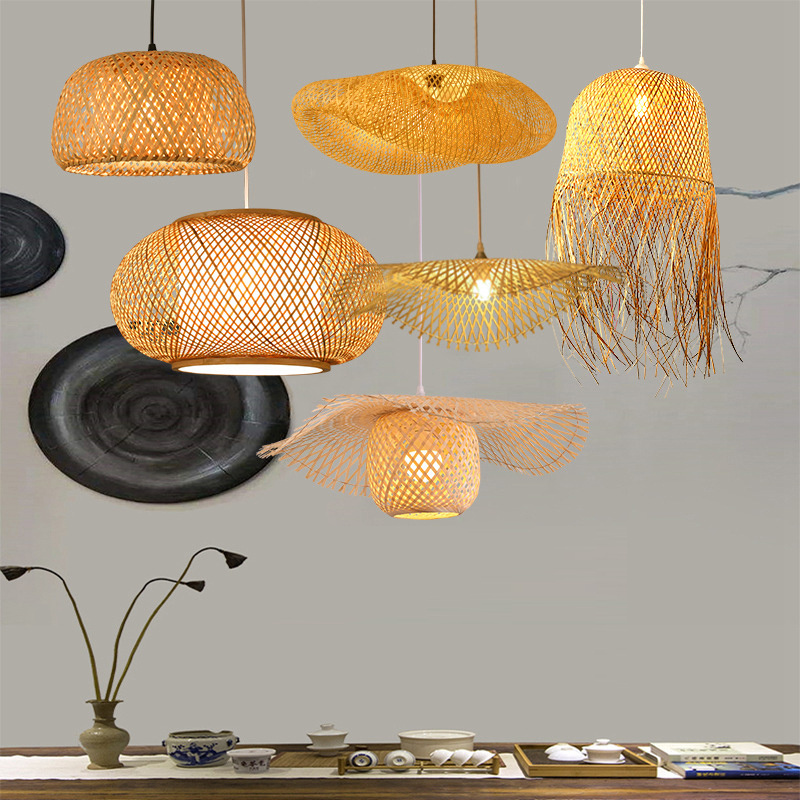 Natural Bamboo Chandelier Rustic Woven Chandelier Rattan Ceiling Light Fixtures Creative Chandelier Handicraft lamp