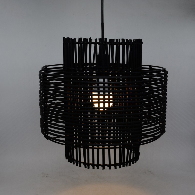 Black design lamp chandelier Rattan Pendant Lamp Modern Wove Hanging Kitchen Farmhouse Ceiling light Fixtures