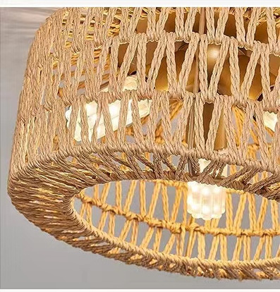 Rattan lamp 3 light bulbs Indoor Outdoor Ceiling light Hanging LED Pendant Lamp Fixtures Rattan Woven Home Bedroom Decors