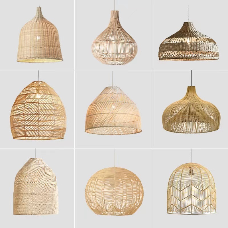 Bamboo Moon lamp shade Chandelier Indoor light Hanging LED Ceiling Light Pendant Lamp Fixtures Rattan Woven Home Bedroom Decors