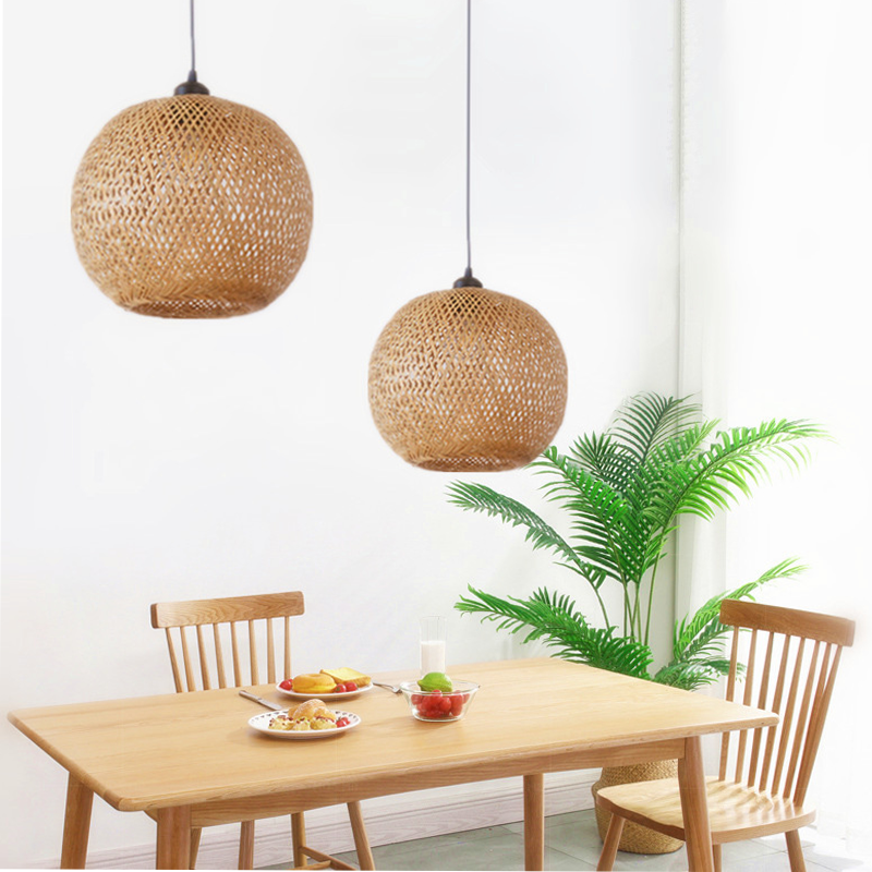 Bamboo Moon lamp shade Chandelier Indoor light Hanging LED Ceiling Light Pendant Lamp Fixtures Rattan Woven Home Bedroom Decors