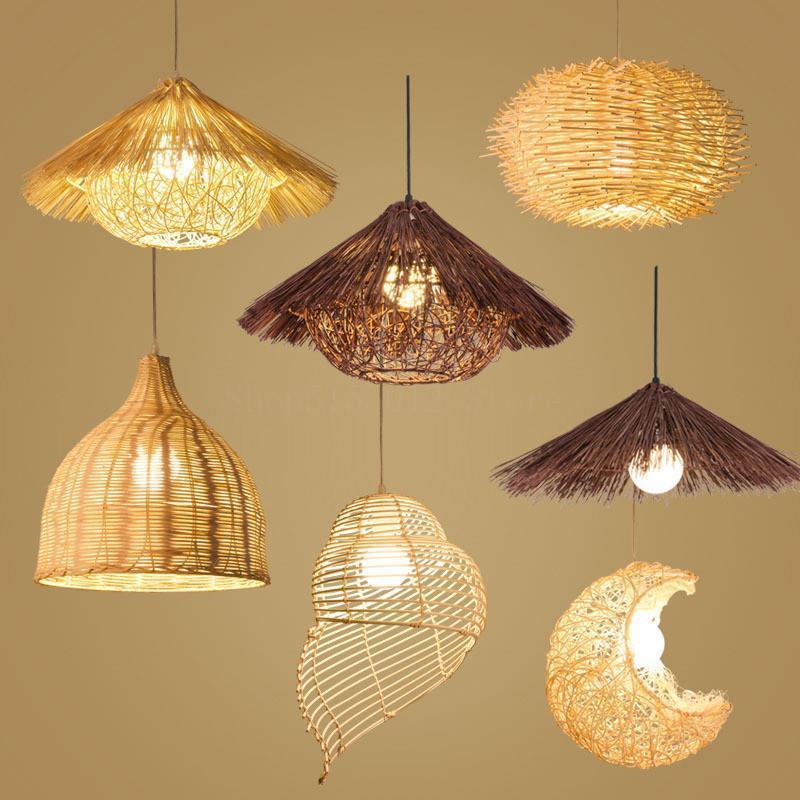 Modern bamboo handmade bamboo lamp shade New Design Handmade Woven Bamboo Pendant light Rattan Hanging Lamps Natural Chandelier