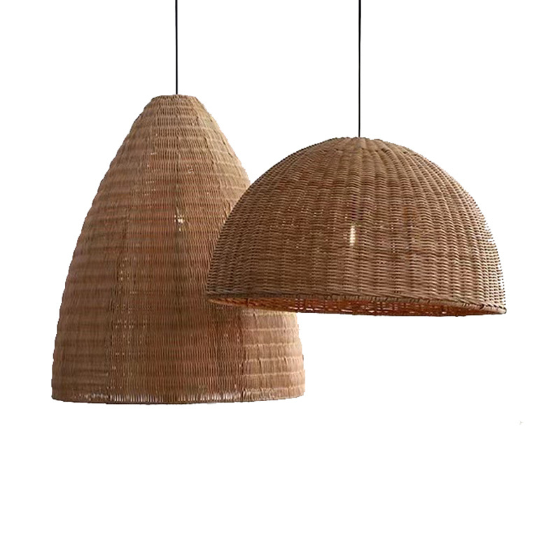 Rattan Chandelier Inserted handmade Bamboo Lamp Linen Rope Woven Boho Hanging Light Lampshade lamparas colgantes ratan