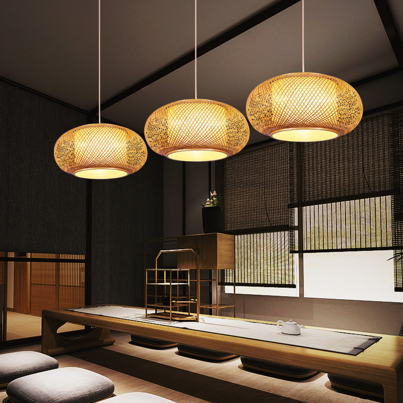 High quality bamboo pattern round tube Pendant lampshade restaurant bar lighting fixtures modern led pendant strip light