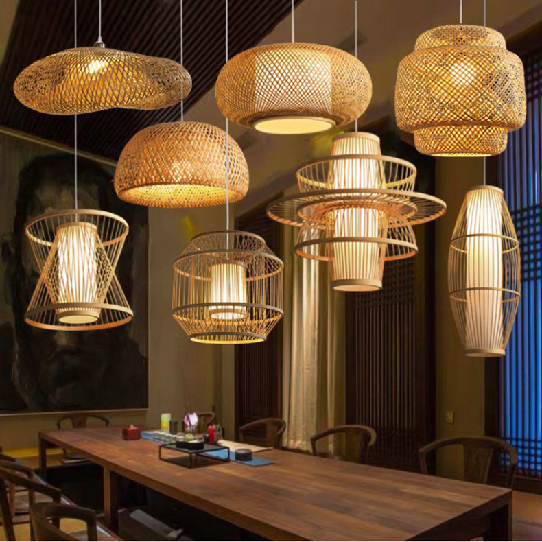 Bamboo lighting fixtures modern pendant handmade chandelier luxury lamp shade for restaurant living room dining room decor