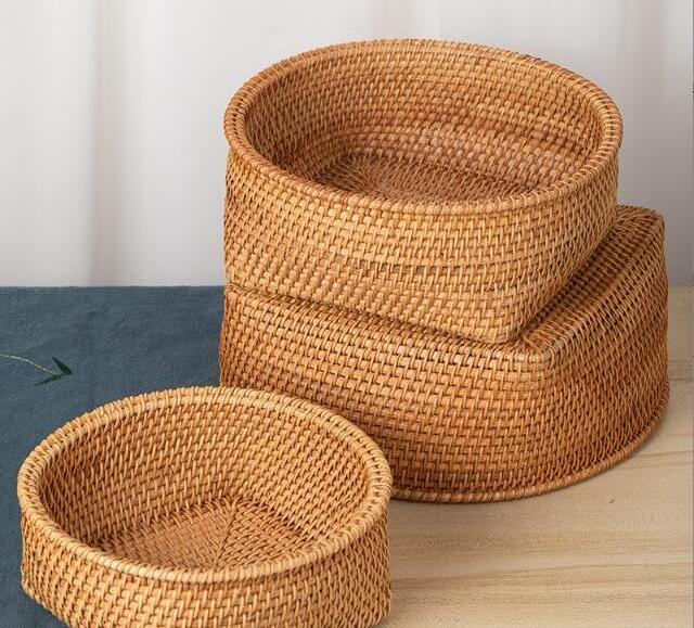 Vintage natural rattan storage fruit baskets with square bottom