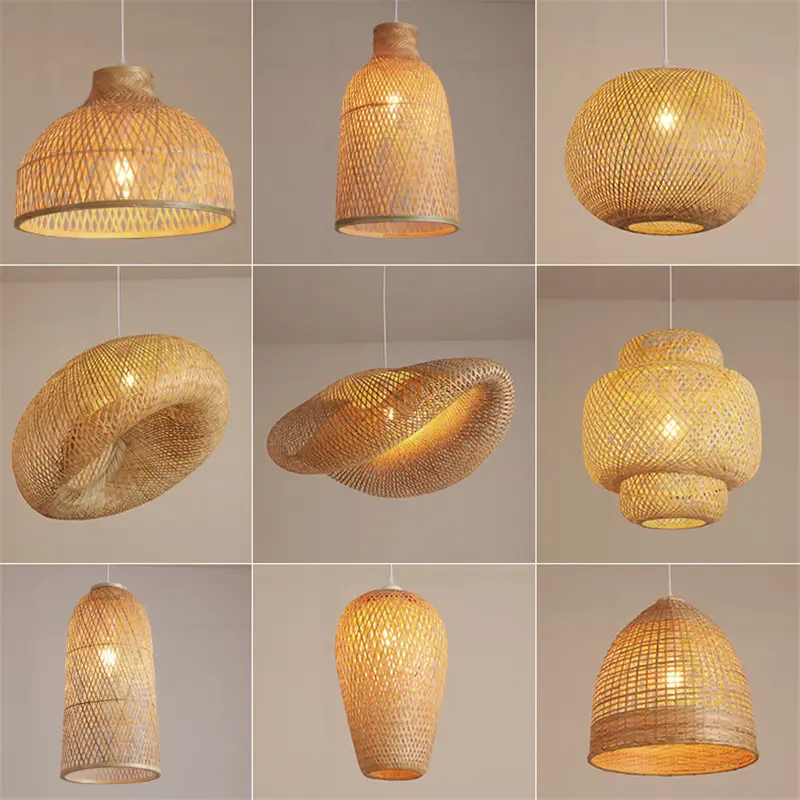 Bamboo lighting fixtures modern pendant handmade chandelier luxury lamp shade for restaurant living room dining room decor