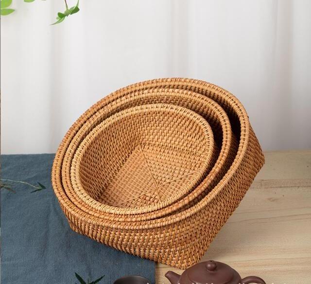 Vintage natural rattan storage fruit baskets with square bottom