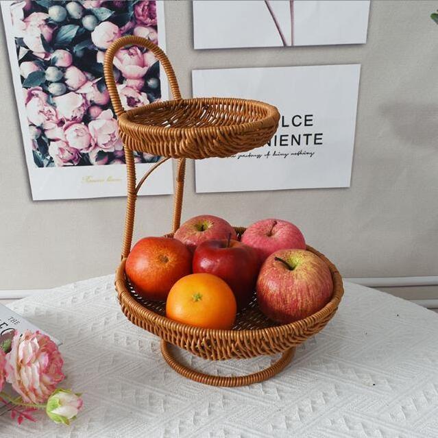 Rattan woven storage basket round multi-layer fruit basket home restaurant kitchen hotel candy snack fruit tray basket