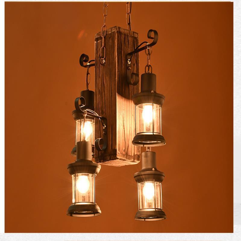 China Vintage style wholesale rustic hanging pendant lamp iron and wooden ceiling pendant light decorate hotel restaurant house