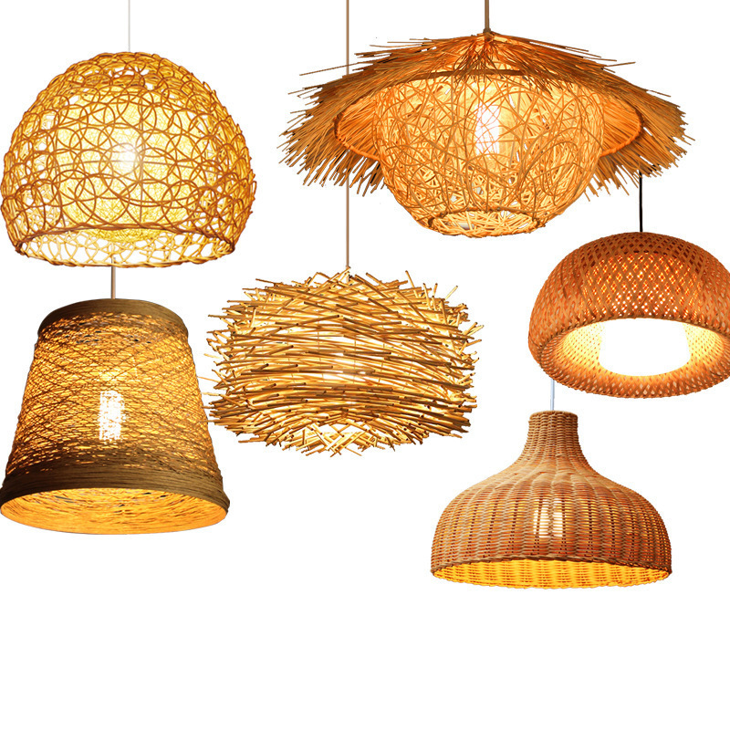 Modern Rattan Restaurant Decor Wood Bamboo Indoor Lighting Lamp Pendant Hanging Lights for home Bar chandelier Pendent Fixtures