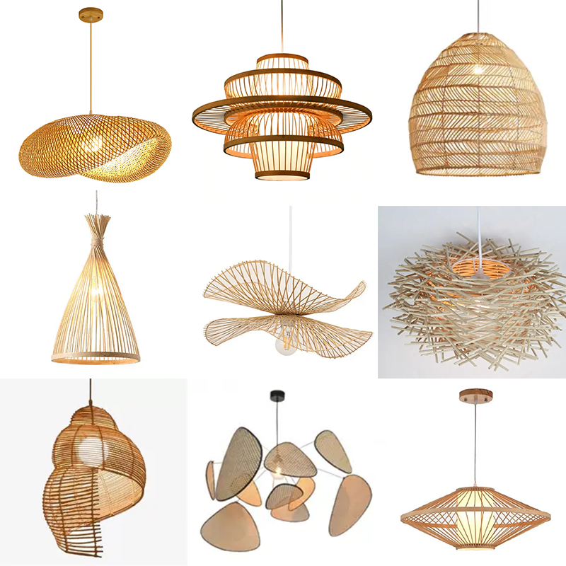 Rattan lamp kitchen island modern woven rattan handmade crafts chandelier pendant light indoor lighting fixtures