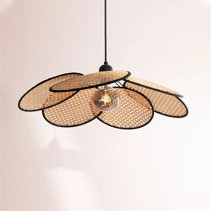 Rattan lamp kitchen island modern woven rattan handmade crafts chandelier pendant light indoor lighting fixtures