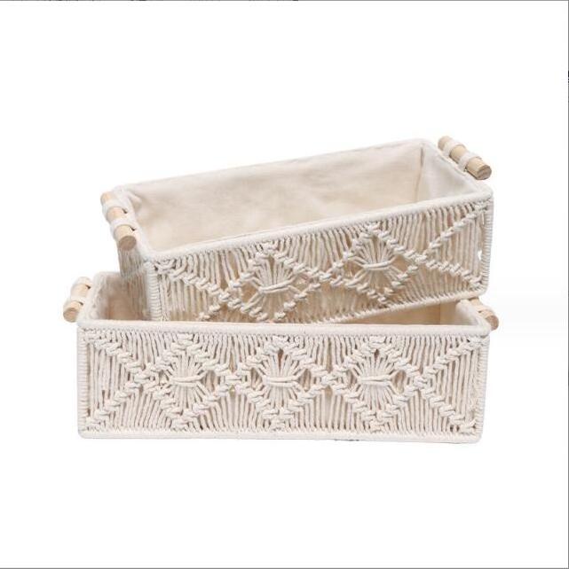 New custom design hand woven square desktop snack storage basket for cosmetics