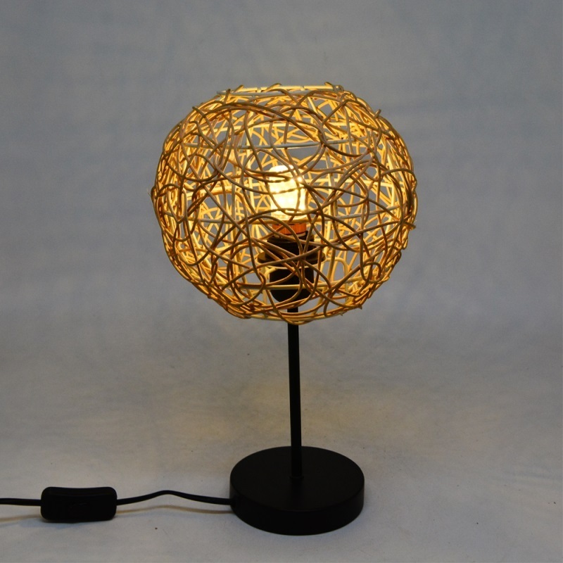 Ball round  rattan handmade table lamp ceiling modern table lamp shade led bedroom home decor night light lighting fixtures