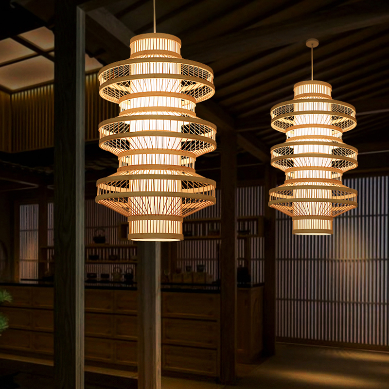 Post modern lighting fixtures modern pendant for restaurant decoration dining room handmade bamboo lamp shade