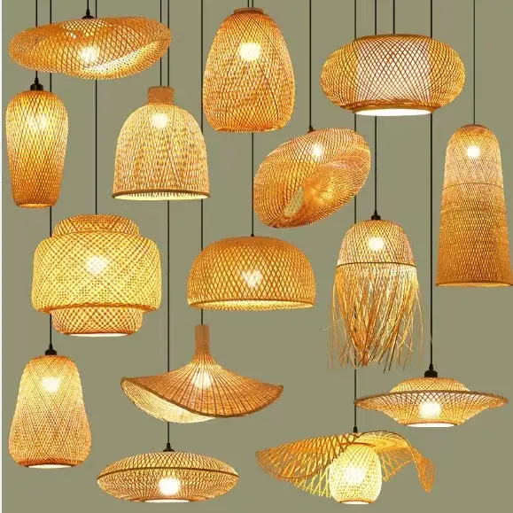 Post modern lighting fixtures modern pendant for restaurant decoration dining room handmade bamboo lamp shade