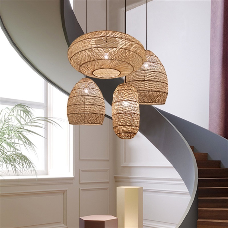 Customizing modern design natural bamboo wicker  handmade rattan kitchen hanging pendant lamps