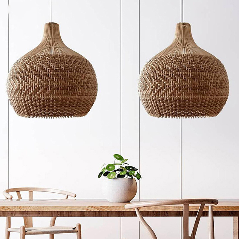 Factory Wholesale Custom Rattan Lampshade Bamboo Straw Chandelier Lantern Personality Braided Lighting Accessories