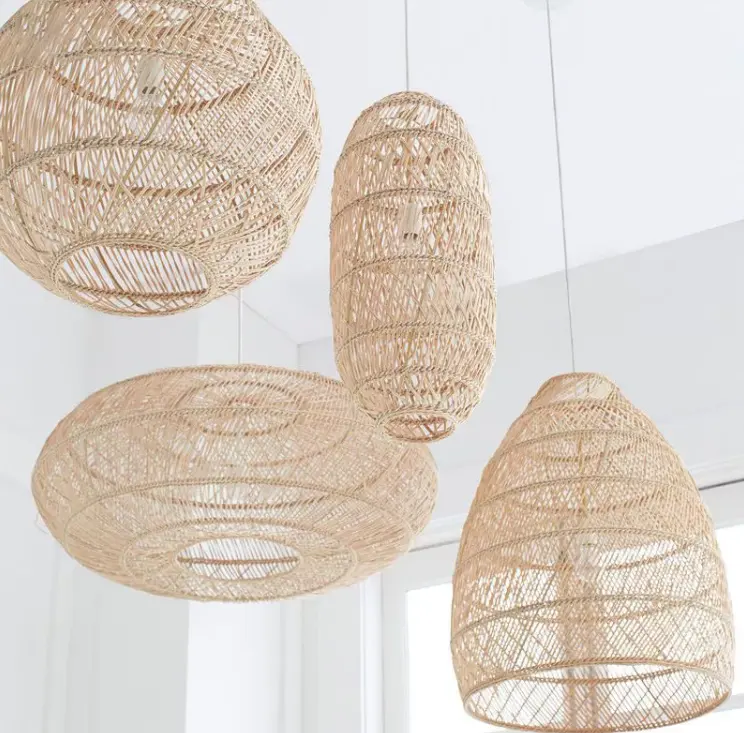 Rattan lamp Wicker Rattan basket light fixture tea room restaurant lantern pendant lamp Rattan chandelier lamp