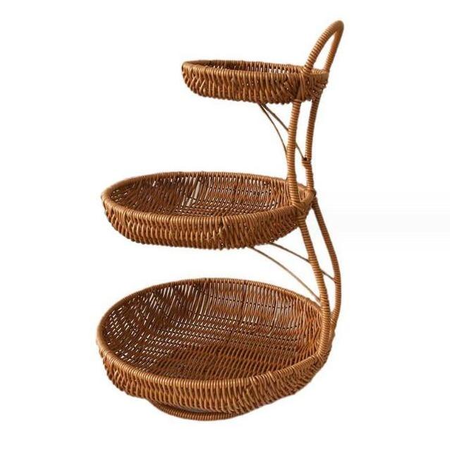 Rattan woven storage basket round multi-layer fruit basket home restaurant kitchen hotel candy snack fruit tray basket