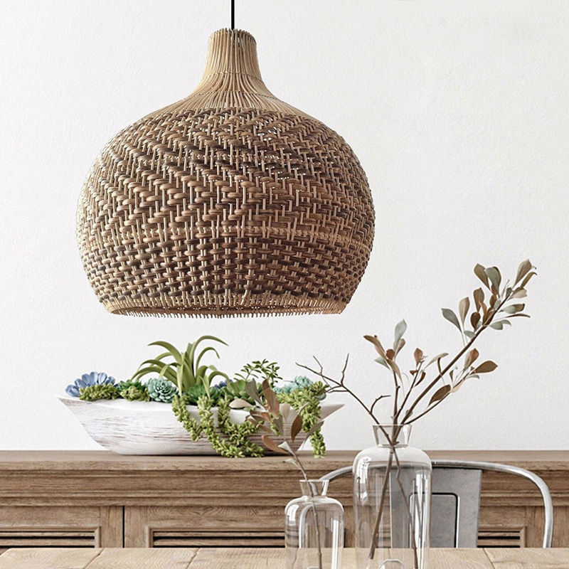 Factory Wholesale Custom Rattan Lampshade Bamboo Straw Chandelier Lantern Personality Braided Lighting Accessories