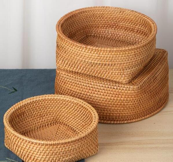 Vintage natural rattan storage fruit baskets with square bottom