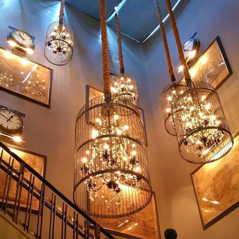 Modern farm house pendant light hanging lamps Pendant light Bar Cafe Rhombus Wrought Iron Chandelier Retro Lamp