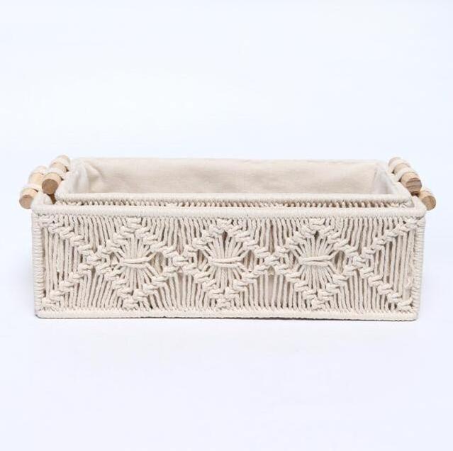 New custom design hand woven square desktop snack storage basket for cosmetics