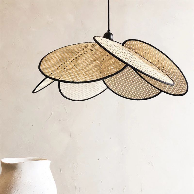 Rattan lamp kitchen island modern woven rattan handmade crafts chandelier pendant light indoor lighting fixtures