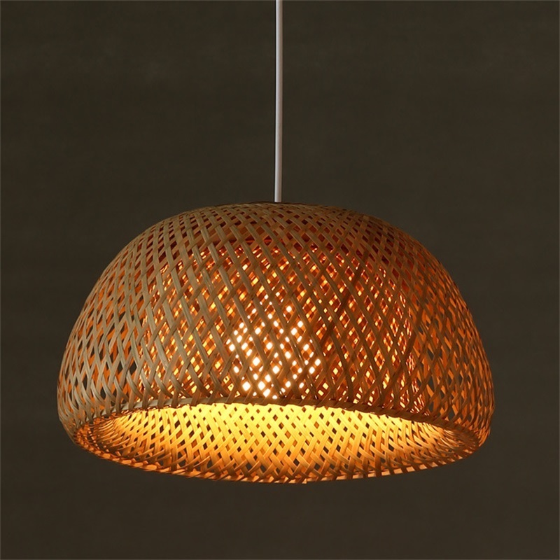 Round bamboo wire pendant lamp LED light lamp for dining room Handmade Bamboo Chandeliers lamp smoke glass pendant lights chrome