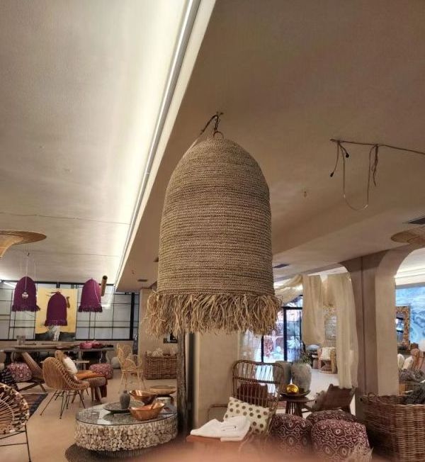 New Chinese style retro hemp rope chandelier wabi-sabi  tea room B&B restaurant atmosphere lamp straw hat shape rope art la