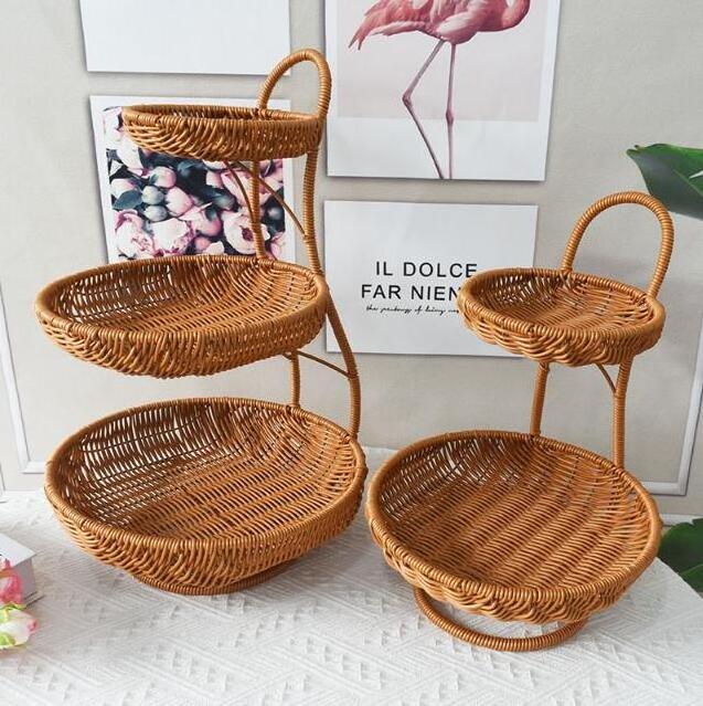 Rattan woven storage basket round multi-layer fruit basket home restaurant kitchen hotel candy snack fruit tray basket