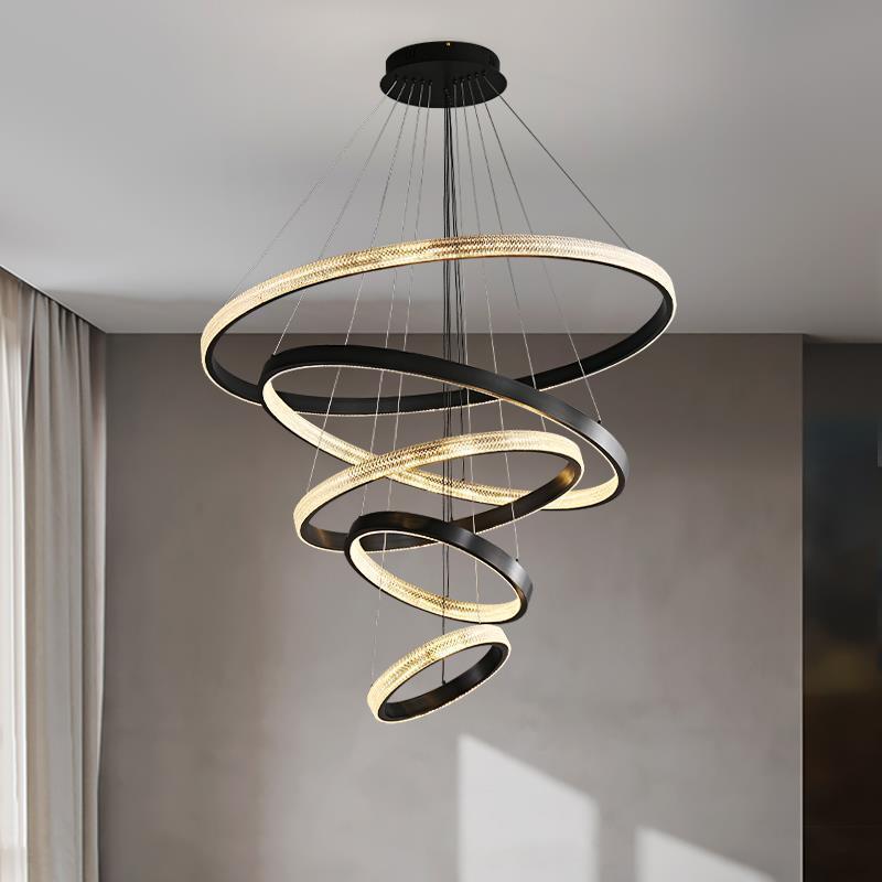 Hot sell cheap led pendant lamps home decor gold rings hanging lamp living room bedroom modern luxury LED chandelier