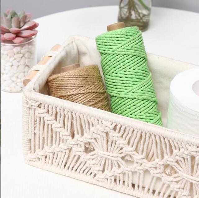 New custom design hand woven square desktop snack storage basket for cosmetics