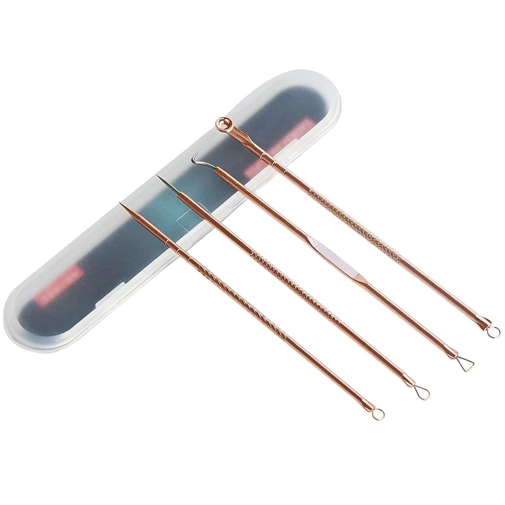 Blackhead Remover Set 4pcs Acne Removal Tools Curved Rose Gold Pore  Face Cleaning stainless steel  Tools