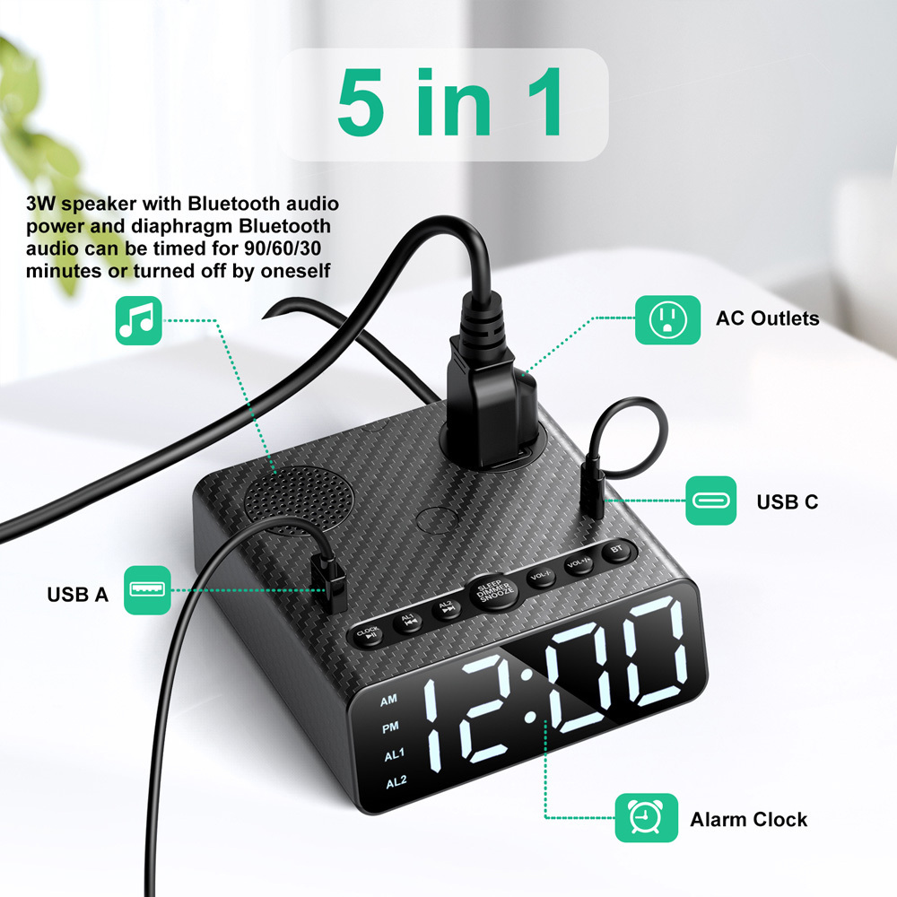 Wake Up Light New Alarm Clock With Usb And C Charging Fast Charge Surge Protector Power Strip Usa Extension Socket With Speaker