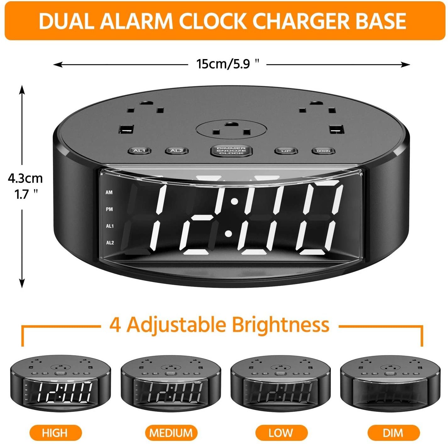 Gray Shade 3 Way Dimmable Bedside Led Table Lamp Charging Station Smart Desk Touch Lamp With Alarm Clock Usb Ports And Outlets