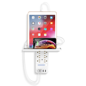 Newest White Surge Protector 6 Outlets 4 USB Ports Smart Wall Socket with Shelf with Night Light