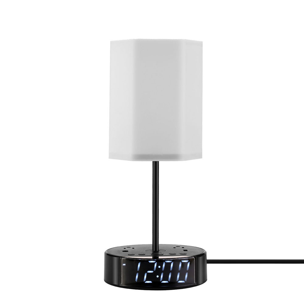 Bedroom Nightstand Bedside Lamp with USB C and A Ports AC Outlet 3 Way Dimmable touchable Table Lamp Desk Lamp with Alarm Clock