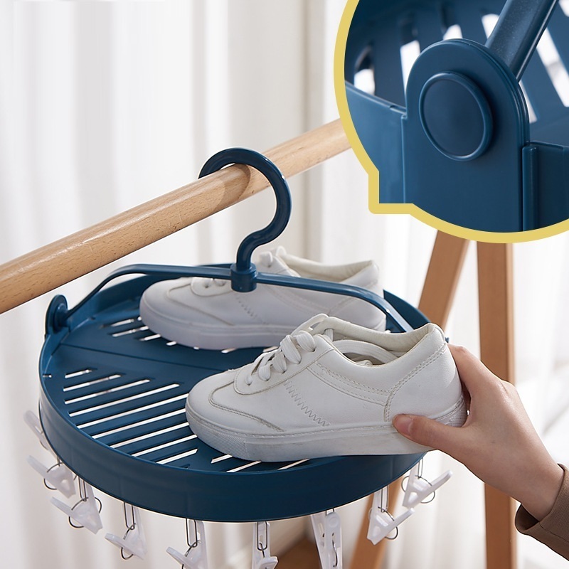 Good Quality Best Selling shoe hanger Round Plastic Clothes Hanger with 18 Pegs For Socks