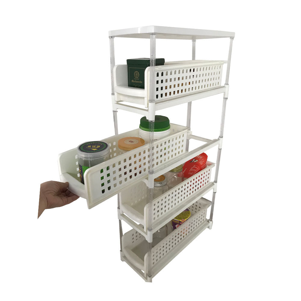 3 / 4-Tier Kitchen  bathroom Slim Sliding Save space Drawer Storage Rack with Wheel