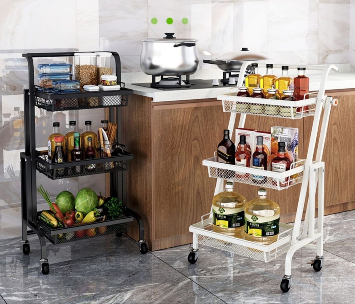 Folding  3-layer Trolley Cart  with 4 wheels for kitchen living room organizer